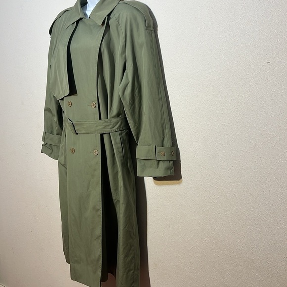 London Fog Avacado Green Trench Coat Double Breasted Belt Size 14 Regular - Picture 5 of 15